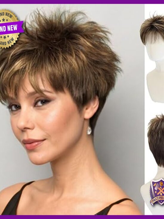 Synthetic Heat-Resistant Pixie Wig with Bangs, Glueless Adjustable Fit main image 7